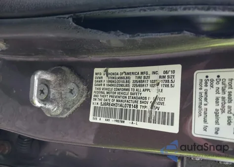 2010 Honda Cr-V Lx z USA, uszkodzony, nr VIN 5J6RE4H31AL078148